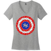 Autism Awareness Captain Puzzle Shield Women's V-Neck T-Shirt