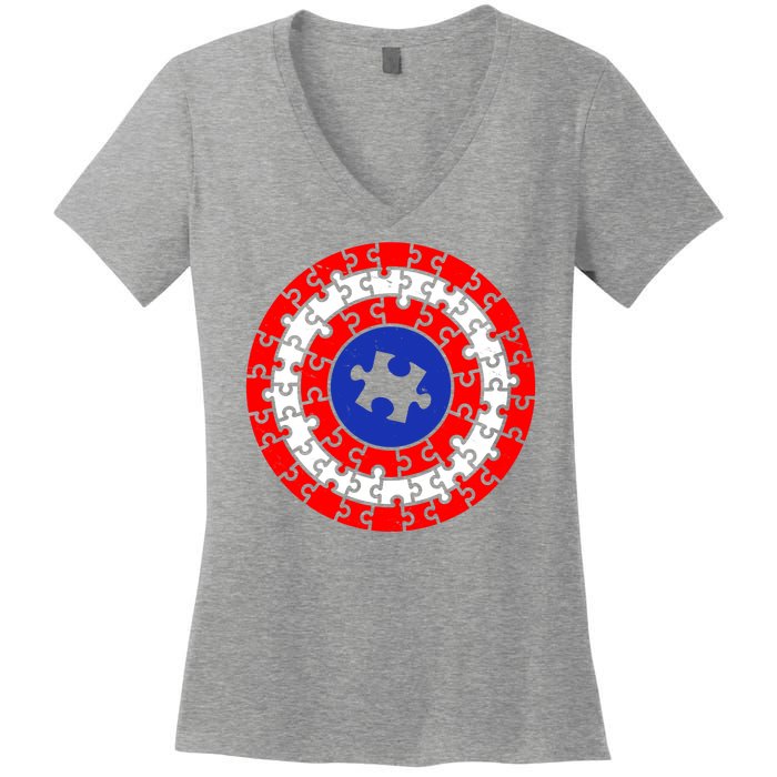 Autism Awareness Captain Puzzle Shield Women's V-Neck T-Shirt