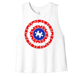 Autism Awareness Captain Puzzle Shield Women's Racerback Cropped Tank