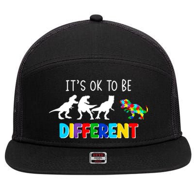 Autism Awareness Cute Dinosaur Gift ItS Ok To Be Different Gift 7 Panel Mesh Trucker Snapback Hat