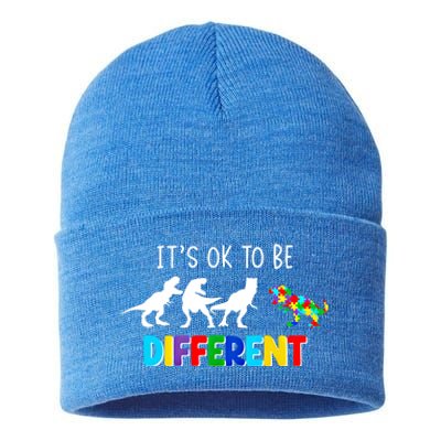 Autism Awareness Cute Dinosaur Gift ItS Ok To Be Different Gift Sustainable Knit Beanie