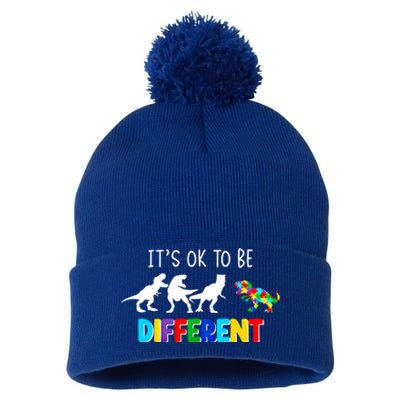 Autism Awareness Cute Dinosaur Gift ItS Ok To Be Different Gift Pom Pom 12in Knit Beanie