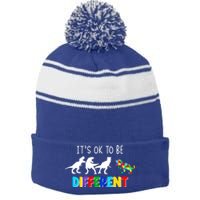 Autism Awareness Cute Dinosaur Gift ItS Ok To Be Different Gift Stripe Pom Pom Beanie