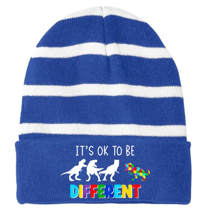 Autism Awareness Cute Dinosaur Gift ItS Ok To Be Different Gift Striped Beanie with Solid Band