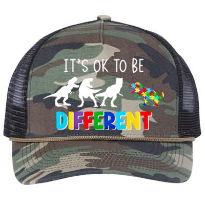 Autism Awareness Cute Dinosaur Gift ItS Ok To Be Different Gift Retro Rope Trucker Hat Cap