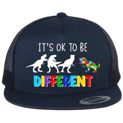 Autism Awareness Cute Dinosaur Gift ItS Ok To Be Different Gift Flat Bill Trucker Hat