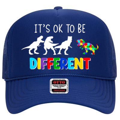 Autism Awareness Cute Dinosaur Gift ItS Ok To Be Different Gift High Crown Mesh Back Trucker Hat