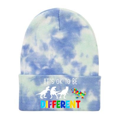 Autism Awareness Cute Dinosaur Gift ItS Ok To Be Different Gift Tie Dye 12in Knit Beanie