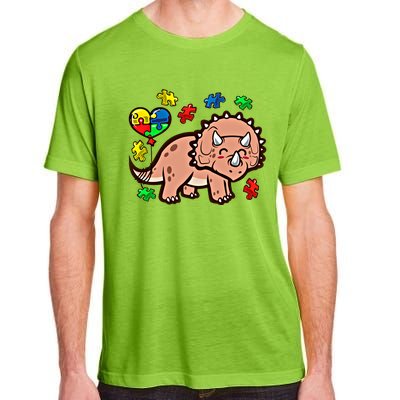 Autism Awareness Cute Triceratops Dinosaur Puzzle Heart Love Cute Gift Adult ChromaSoft Performance T-Shirt