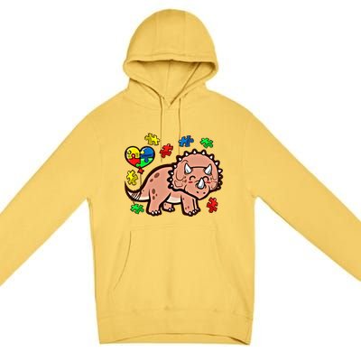 Autism Awareness Cute Triceratops Dinosaur Puzzle Heart Love Cute Gift Premium Pullover Hoodie