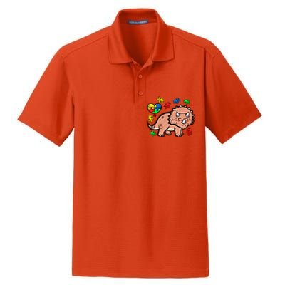 Autism Awareness Cute Triceratops Dinosaur Puzzle Heart Love Cute Gift Dry Zone Grid Polo