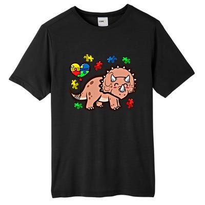 Autism Awareness Cute Triceratops Dinosaur Puzzle Heart Love Cute Gift Tall Fusion ChromaSoft Performance T-Shirt