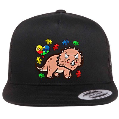 Autism Awareness Cute Triceratops Dinosaur Puzzle Heart Love Cute Gift Flatbill Hat