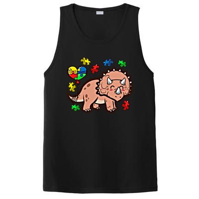 Autism Awareness Cute Triceratops Dinosaur Puzzle Heart Love Cute Gift PosiCharge Competitor Tank