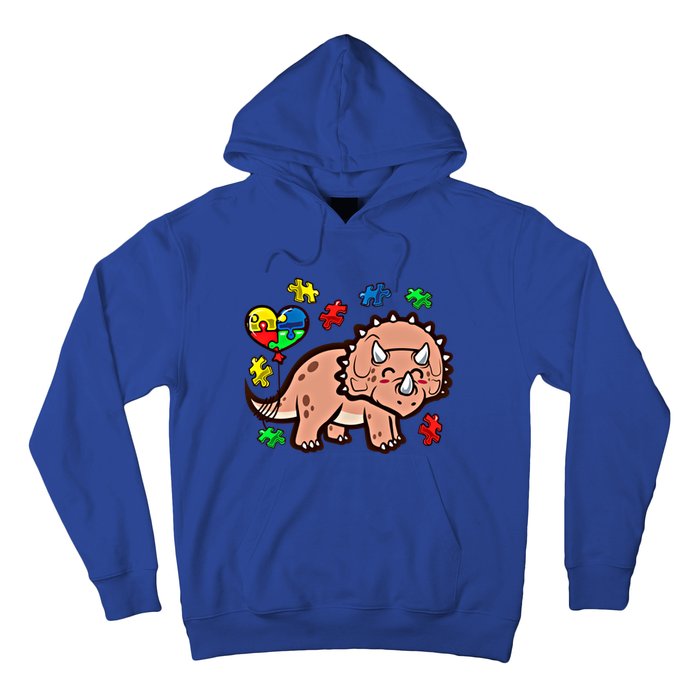 Autism Awareness Cute Triceratops Dinosaur Puzzle Heart Love Cute Gift Hoodie