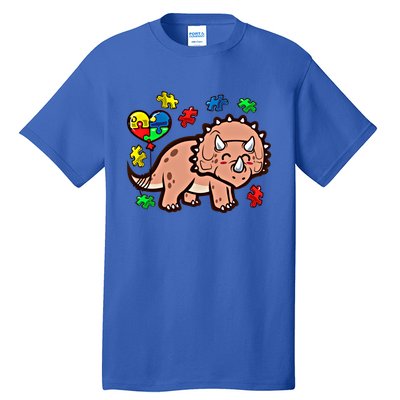 Autism Awareness Cute Triceratops Dinosaur Puzzle Heart Love Cute Gift Tall T-Shirt