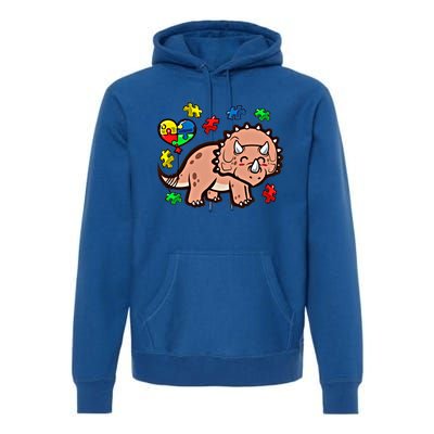 Autism Awareness Cute Triceratops Dinosaur Puzzle Heart Love Cute Gift Premium Hoodie