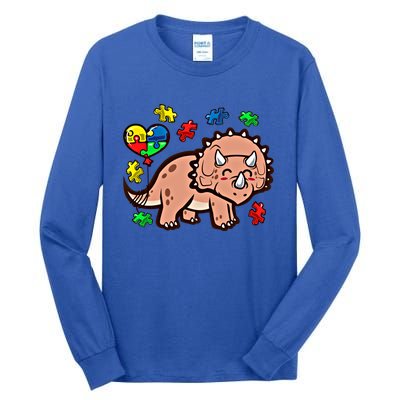 Autism Awareness Cute Triceratops Dinosaur Puzzle Heart Love Cute Gift Tall Long Sleeve T-Shirt