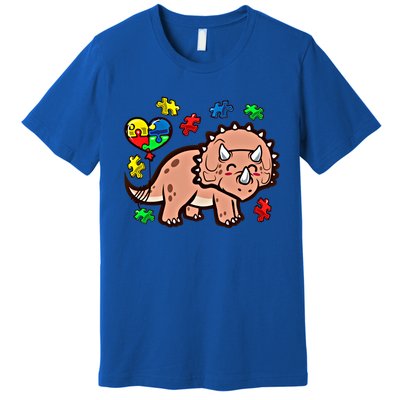 Autism Awareness Cute Triceratops Dinosaur Puzzle Heart Love Cute Gift Premium T-Shirt