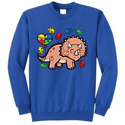 Autism Awareness Cute Triceratops Dinosaur Puzzle Heart Love Cute Gift Tall Sweatshirt