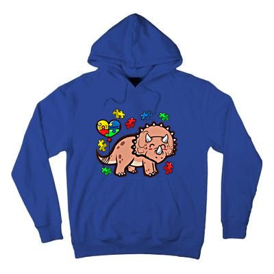 Autism Awareness Cute Triceratops Dinosaur Puzzle Heart Love Cute Gift Tall Hoodie