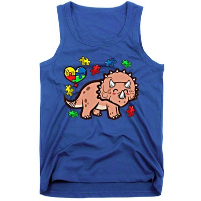 Autism Awareness Cute Triceratops Dinosaur Puzzle Heart Love Cute Gift Tank Top