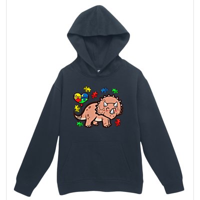 Autism Awareness Cute Triceratops Dinosaur Puzzle Heart Love Cute Gift Urban Pullover Hoodie