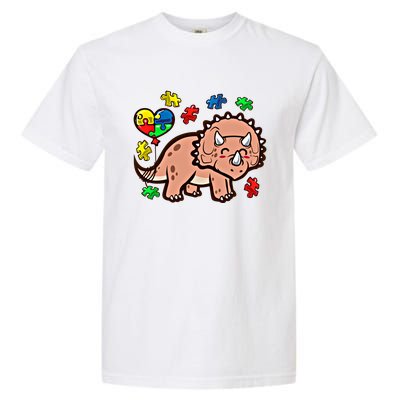 Autism Awareness Cute Triceratops Dinosaur Puzzle Heart Love Cute Gift Garment-Dyed Heavyweight T-Shirt