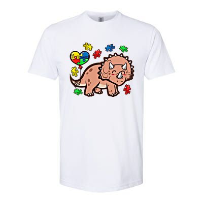 Autism Awareness Cute Triceratops Dinosaur Puzzle Heart Love Cute Gift Softstyle® CVC T-Shirt