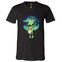 Alien And Cat V-Neck T-Shirt