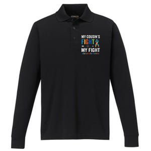 Autism Awareness Cousin My Cousin's Fight Is My Fight Performance Long Sleeve Polo