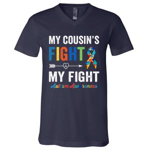 Autism Awareness Cousin My Cousin's Fight Is My Fight V-Neck T-Shirt