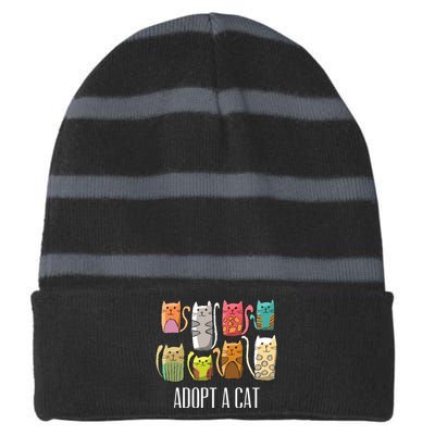 Adopt A Cat Shirts Cat Rescue Cat Adoption Striped Beanie with Solid Band