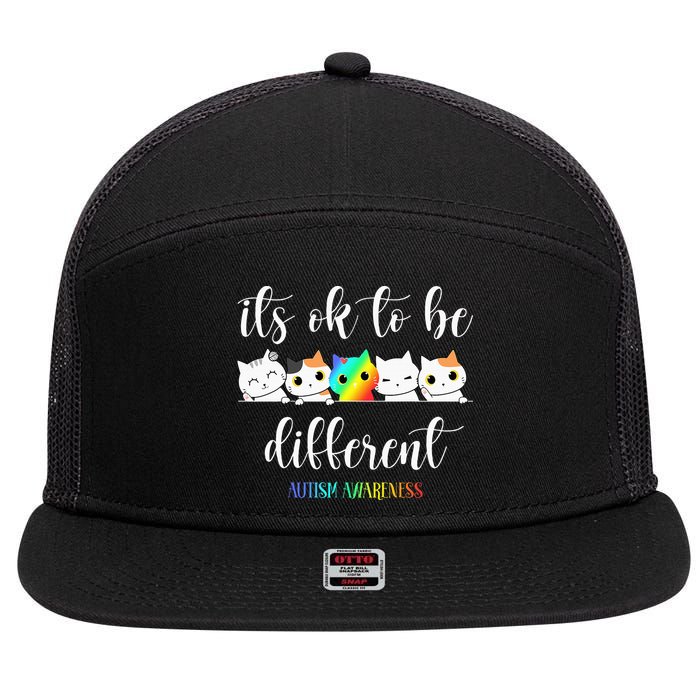 Autism Awareness Cat Its Ok To Be Different Autistic 7 Panel Mesh Trucker Snapback Hat