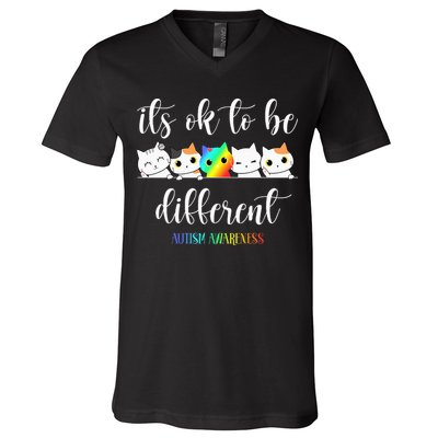 Autism Awareness Cat Its Ok To Be Different Autistic V-Neck T-Shirt