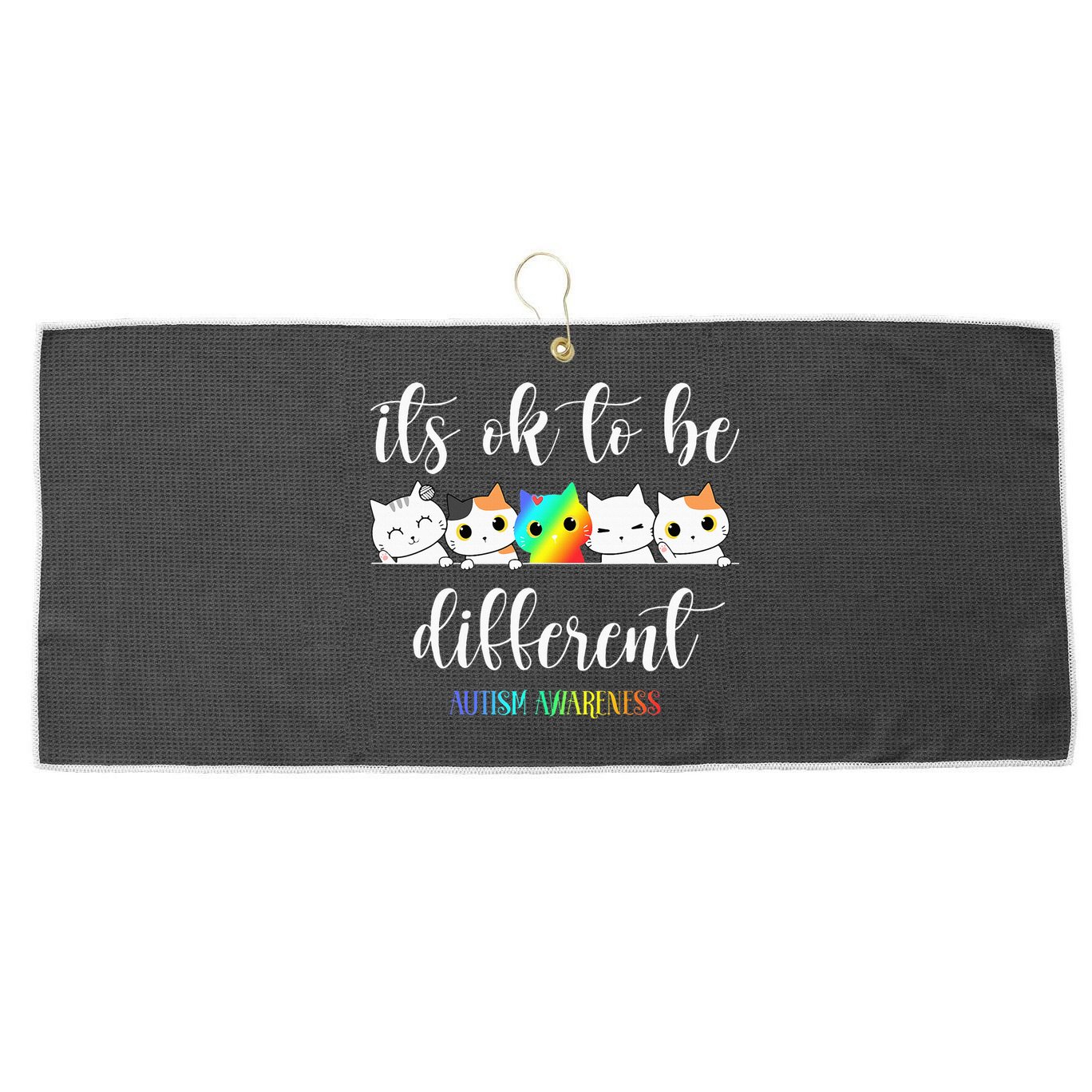 Autism Awareness Cat Its Ok To Be Different Autistic Large Microfiber Waffle Golf Towel