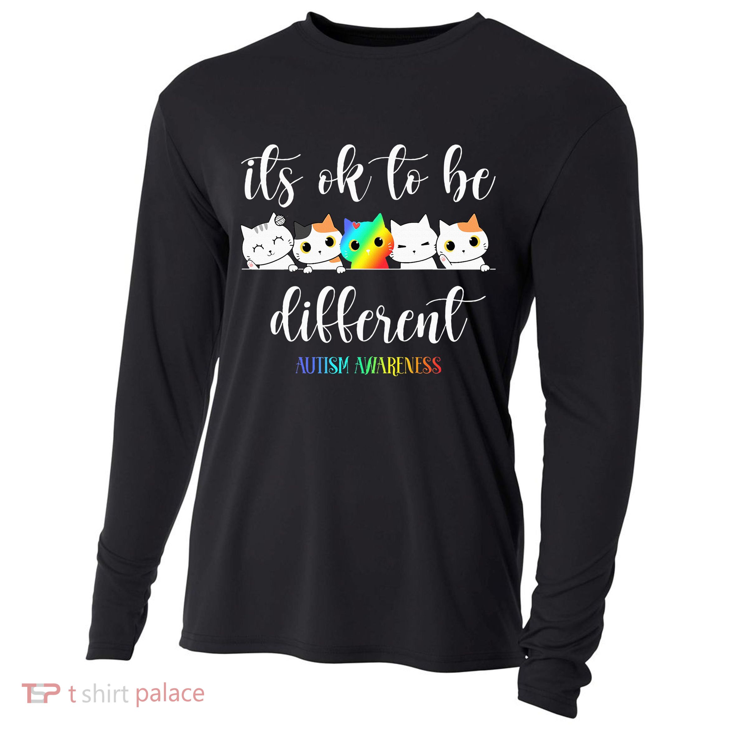 Autism Awareness Cat Its Ok To Be Different Autistic Cooling Performance Long Sleeve Crew