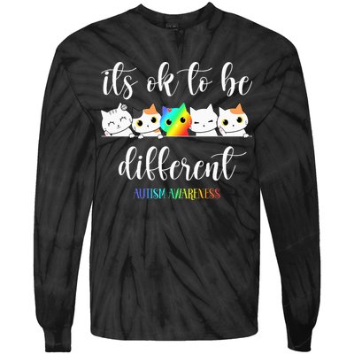 Autism Awareness Cat Its Ok To Be Different Autistic Tie-Dye Long Sleeve Shirt