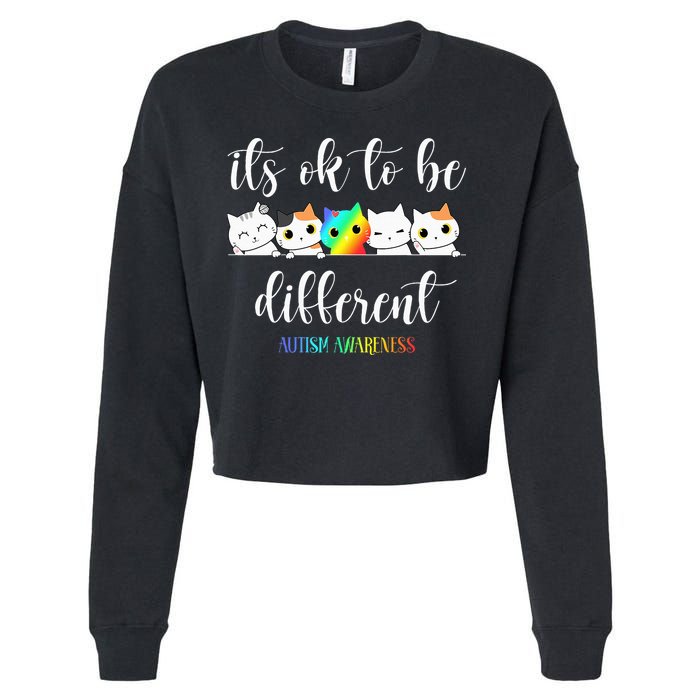 Autism Awareness Cat Its Ok To Be Different Autistic Cropped Pullover Crew