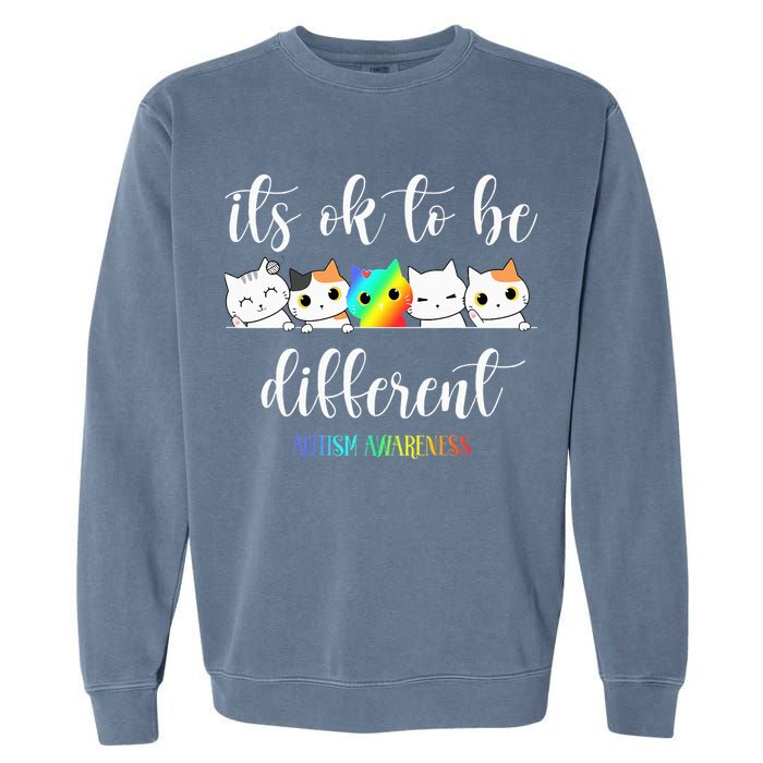 Autism Awareness Cat Its Ok To Be Different Autistic Garment-Dyed Sweatshirt