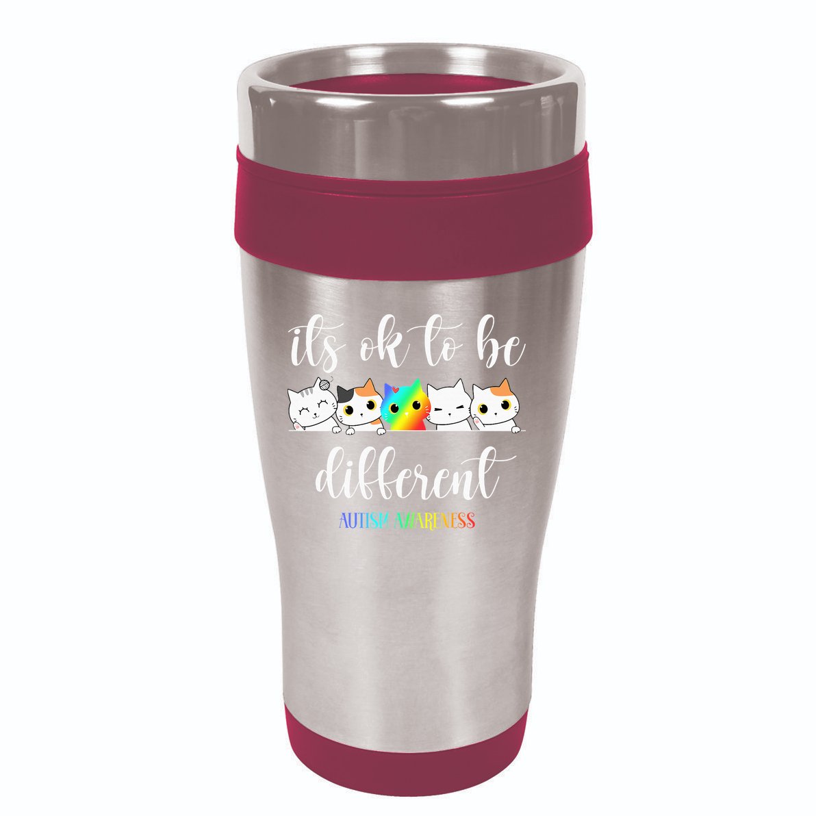 Autism Awareness Cat Its Ok To Be Different Autistic 16oz Travel Tumbler