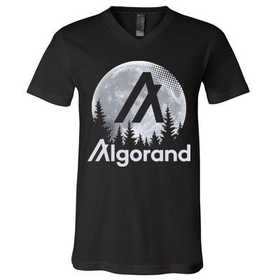 Algorand ALGO Coin Cryptocurrency Wilderness Full Moon V-Neck T-Shirt