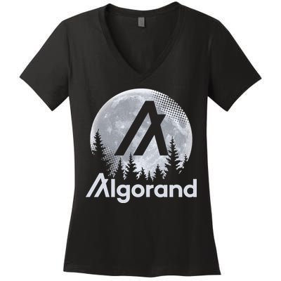 Algorand ALGO Coin Cryptocurrency Wilderness Full Moon Women's V-Neck T-Shirt