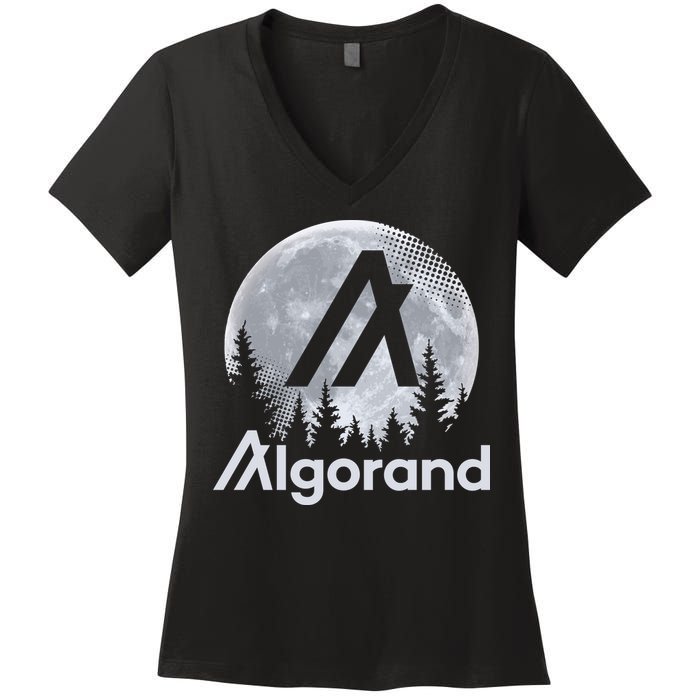 Algorand ALGO Coin Cryptocurrency Wilderness Full Moon Women's V-Neck T-Shirt