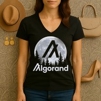 Algorand ALGO Coin Cryptocurrency Wilderness Full Moon Women's V-Neck T-Shirt