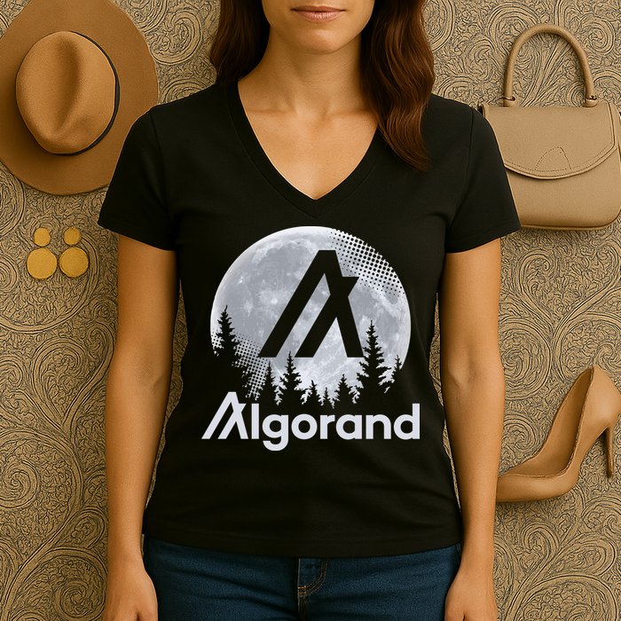 Algorand ALGO Coin Cryptocurrency Wilderness Full Moon Women's V-Neck T-Shirt