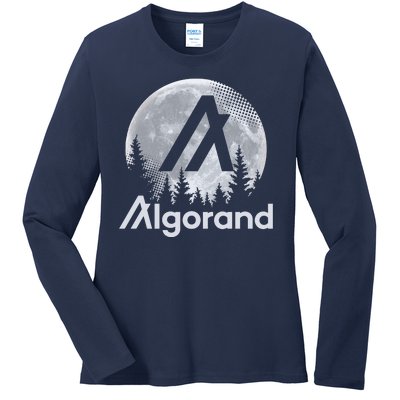 Algorand ALGO Coin Cryptocurrency Wilderness Full Moon Ladies Long Sleeve Shirt