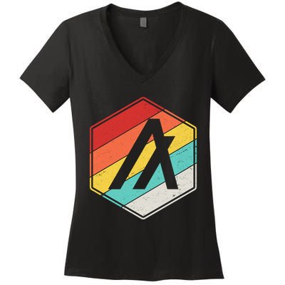 Algorand ALGO Coin Cryptocurrency Retro Colors Women's V-Neck T-Shirt
