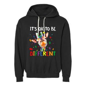 Autism Awareness Cute Giraffe Animal It's Ok To Be Different Garment-Dyed Fleece Hoodie