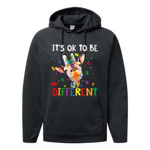 Autism Awareness Cute Giraffe Animal It's Ok To Be Different Performance Fleece Hoodie